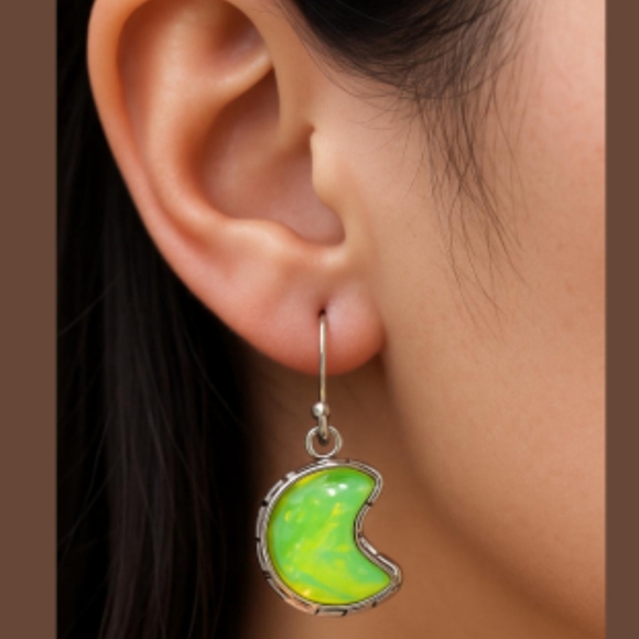 Club Gemstone Jewelry - Carved Neon Opal Sterling Silver Gemstone Earrings